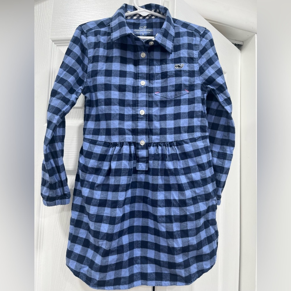 Vineyard Vines Blue and Navy Plaid Shirt Dress